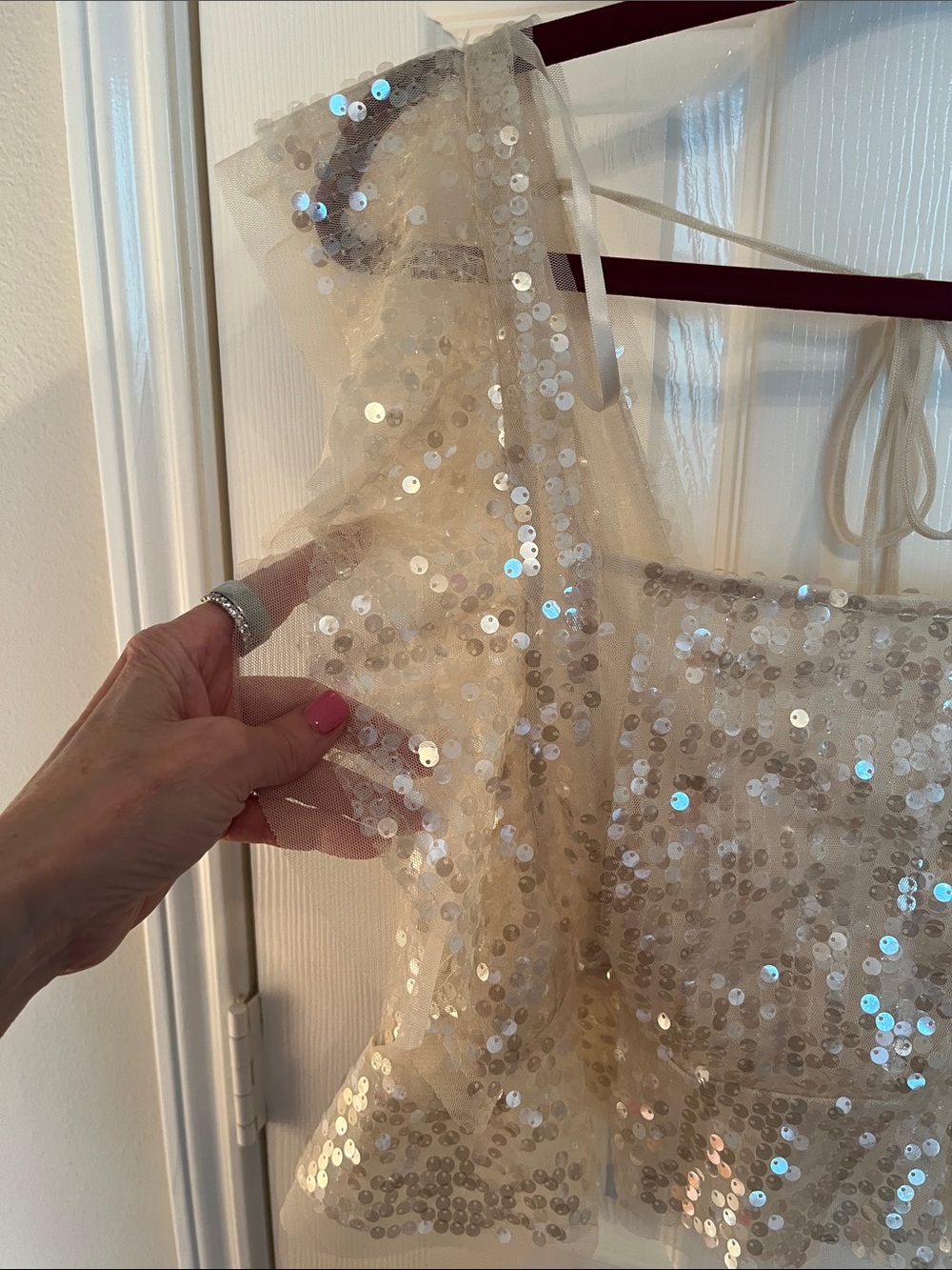 NWOT Anthropologie Sequin Tulle Flutter Ruffle Blouse - Picture 4 of 7